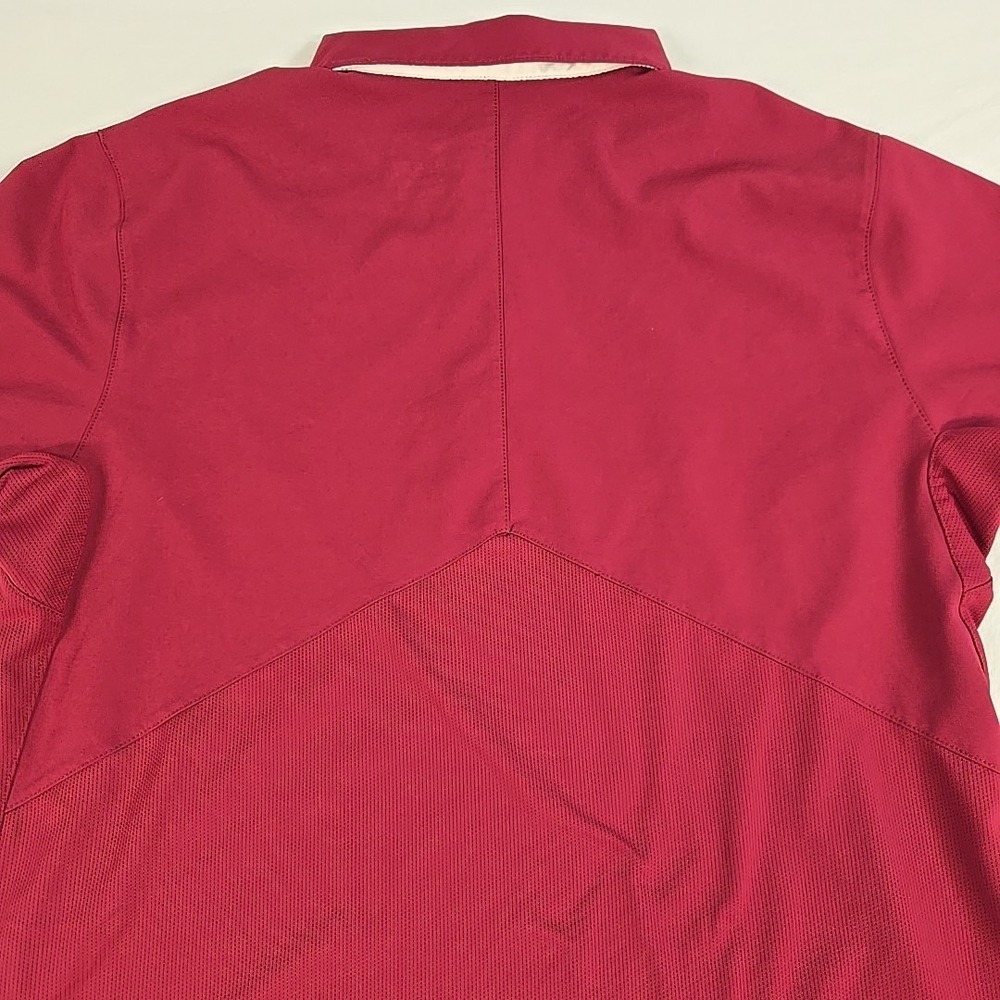 Nike Dri Fit Performance Golf Polo Mens Medium Maroon Gray Stripes Logo Tennis - Picture 11 of 12